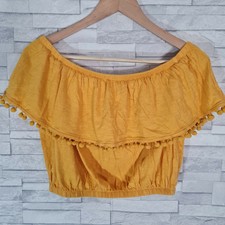 PRIMARK böhmisch zugeschnittenes Oberteil Größe 14-UK Bommel Bommeln gelb/gold schulterfrei 