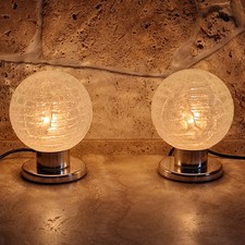 Vintage Paar DORIA Nachttisch Lampen Leuchten Kugeln Eisglas 15cm Ø 21cm h M1280