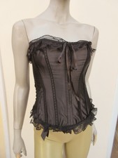 Schwarzes Damen-Korsett vorne mit Knochen Spitzenborte Satin - verstellbare Größe L