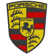 Aufnäher/Patch, Werbe-Artikel, Logo von PORSCHE, 100% gestickt, 8 x 6 cm