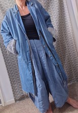Professionelles Zara Denim Long Jacke Shirt Blau Trenchcoat Medium 10-12 Ripped säumen