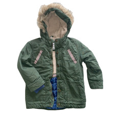 Winterjacke Parka Jacke gefüttert Gr. 98 / 104 Kapuze dunkelgrün
