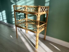 Vintage Bambus, Rattan & Glas Beistelltisch