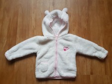 Ergee Kuschelteddyjacke mit Öhrchen Gr. 86 weiß mit rosa abgesetzt Fleecejacke