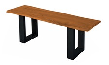 Baumkanten-Sitzbank 140 cm Cognac massiv Akazie Schwarz B-WARE 42409