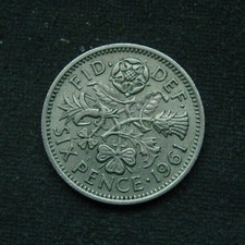 B5) England Six 6 Pence 1961 Großbritannien UK GB + Elisabeth II + Great Britain