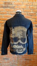 Jeansjacke Denim Totenkopf Strass Schwarz Gold Taschen Glam Rock Heavy Metal