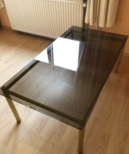 Tisch Glasplatte Rechteckig auf Messinggestell 47cm Hoch