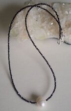 facettierte Spinell Kette, 925er Silber Schloss - schwarzer Diamant - Perle