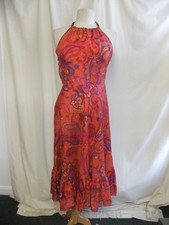 Damen Kleid Ralph Lauren Größe 6, rot/pink/lila Paisley, 100% Seide, gefüttert 0260