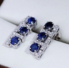 Königliche Ohrstecker 750 (18K) Weißgold natürliche Brillant Diamant Saphir, Neu