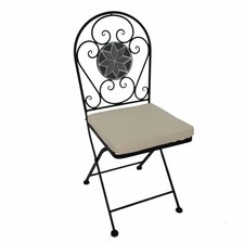 Eisenstuhl für Balkon Gartenstuhl mit Mosaik in schwarz grau und Sitzpolster