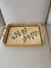  tolles Vintage Holz Tablett geflochten Shabby Chic Landhaus Küche Terrasse Deko