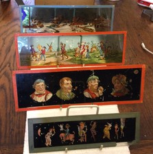 4 antike Glas magische Laterne Rutschen 3 seltsame Cartoons und 1 Winterszene EP