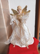 SCHÖNES VINTAGE PORZELLAN GESICHT WEIHNACHTEN ENGEL BAUM TOPPER DEKORATION 30cm 