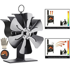 6-Blatt Stromloser Kaminofen Ventilator Stove Fan Gebläse Lüfter mit Thermometer