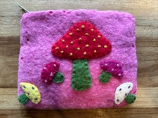 Beutel Minitasche Geldbeutel Filzwolle Pilze Made in Nepal Rosa