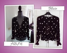 ❤H&M*Bluse*Hemd*Oberteil*Punkte*Schößchen*Schnürung*Gr.34*XS*36*S*38*M*Wie neu❤