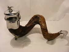 ANTIK SCHNUPFTABAK MULL RAM HORN VERSILBERT GROSS SCHOTTISCH