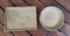 2 Bonsaischalen-Untersetzer / Keramik glasiert / Farbe beige !