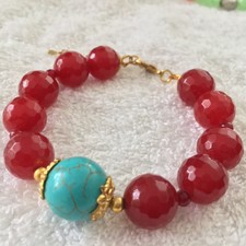 Sonderpreis  Armband große Rubin Schliffperlen und Howlith vergoldet