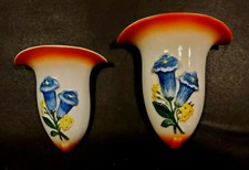 RRR 2 schöne alte Wandvase Keramik Spritzdekor Enzian ca 20 er Jahre selten 