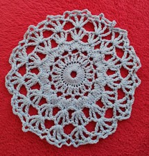 Tischdeckchen  Handarbeit  Häkel Spitze FILETHÄKELN Polyester blau 