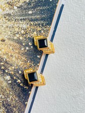 Christian Dior Vintage 1980s schwarz Würfel Kristalle Diamant Clip Ohrringe, Gold