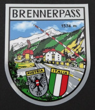 Souvenir-Aufkleber Brennerpass Grenze Österreich Italien Oldtimer Moto Caravan
