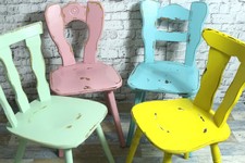 4 Stühle Holzstühle Küchenstühle bunt 60er Jahre Vintage Shabby Chic Möbel