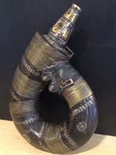 ANTIKE SCHNUPFTABAKMULL UNGEWÖHNLICHES HANDGEFERTIGTES METALLHORN DESIGN