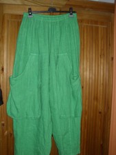 Lagenlook Labass grüne Leinenhose mit Riesen Taschen Gr.48/50/52