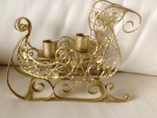 Kerzenständer , Schlitten , filigran , Farbe: Gold , ca. 22 x 10 x 18 cm ,Metall