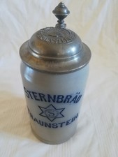 antik STERN BRÄU TRAUNSTEIN 1927 BIERKRUG BRAUEREIKRUG ZINNDECKEL SAMMLER RAR 