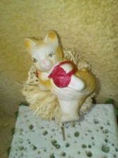 Katze Deko Figur Braun Garten Blumenstecker Blumentopf Bast