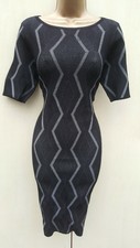 10 UK NEU Karen Millen kleine ZickZack schwarz grau Strick Bandage Bodycon Kleid