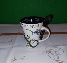 Ole spanische Porzellan Becher & Löffel Set multicolor Mosaik 