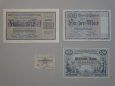 Bayerische Bank Geldscheine Bayern 5000+100+1/2 Mark - 4 Banknoten 1900-1922