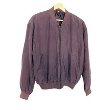 Vintage Bomberjacke Herren braun Seide Satin Typ durchgehender Reißverschluss Schulterpolster Größe M