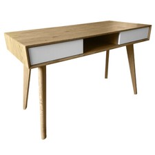 B-Ware Retro Schreibtisch Eiche-Optik weiße Schubladen Bürotisch Computertisch