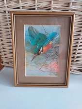 VINTAGE...RETRO...VOGELBILD...KINGFISHER...GERAHMT..WAND HÄNGT..VOGEL...BILD