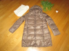 Esprit Daunen Feder Stepp Mantel edc Jacke Kapuze braun Loop creme M L 38 40 42