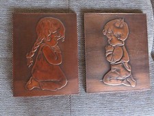 Kupferbild Kupferstich Kupfer-Relief Junge und Mädchen im Gebet