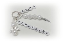 Schulanfang  Schutzengel Schlüssel-Anhänger +Wunschname- Weiss Zuckertüte Ranzen