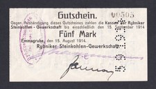 Emmagrube - Rybniker Steinkohlen-Gewerkschaft - 5 Mark - 15.8.1914 / 5.9.1914