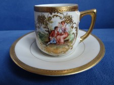 Mokkatasse, Erdmann Schlegelmilch, Suhl, Watteau Szene, 1910, Top Zustand  