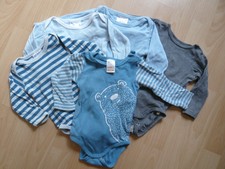 Babybekleidung Gr. 62/68, Jungen Langarmbodys  weiß blau braun 5 St.