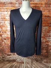 Hugo Boss Pullover Feinstrick Gr. L dunkelblau V-Ausschnitt 100% Schurwolle 