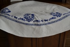 Tischdecke ABW 170 cm rund, weis-blaues Zwiebelmuster Leinen-Baumwoll-Mischung