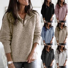 Damen Strickpullover Langarm Pullover Pulli Sweatshirt Sweater Freizeit Oberteil